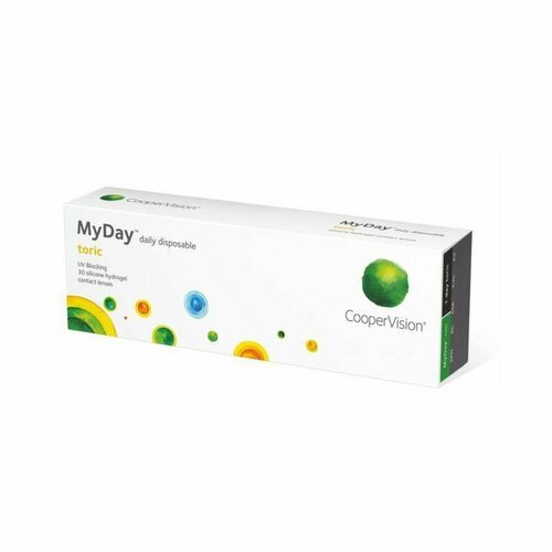 Контактные линзы CooperVision MyDay daily disposable toric, 30 шт., R 8,6, D -9, CYL: -1,75, AХ: 80, прозрачный, 1 уп. фотография