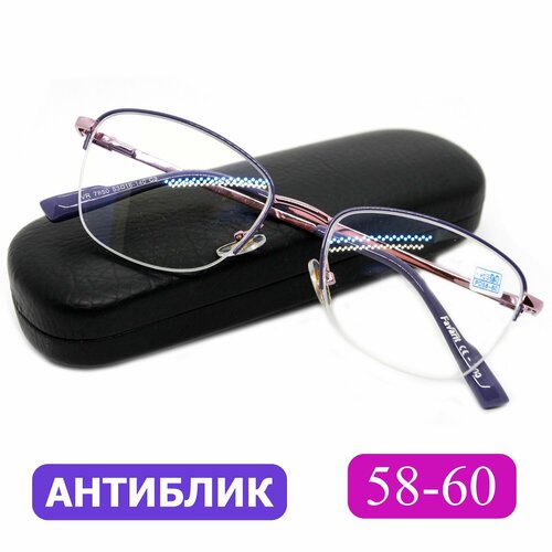 Готовые очки 58-60 антибликовые женские для дали (-3.50) FAVARIT 7850 С3, цвет фиолетовый, антиблик, с футляром, РЦ 58-60 фотография