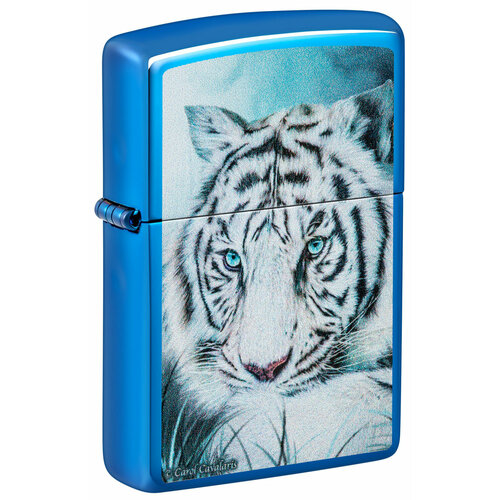 Зажигалка ZIPPO White Tiger с покрытием High Polish Blue, латунь/сталь, синяя, 38x13x57 мм фотография