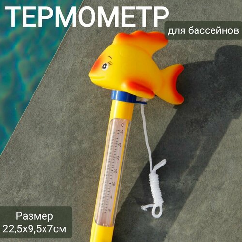 Термометр плавающий для бассейнов 22,5х9,5х7см, арт. Sun24047 желтая рыбка фотография