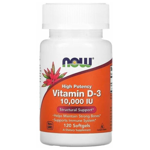 NOW Vitamin D3 10000 IU, 120 шт / Бад Нау высокоактивный Витамин D3 10000 МЕ, 120 капсул/ Витамины фотография