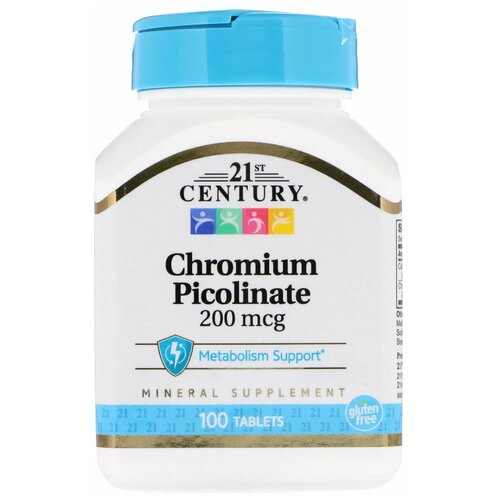 Таблетки 21st Century Chromium Picolinate 200 мкг, 80 г, 200 мкг, 100 шт. фотография