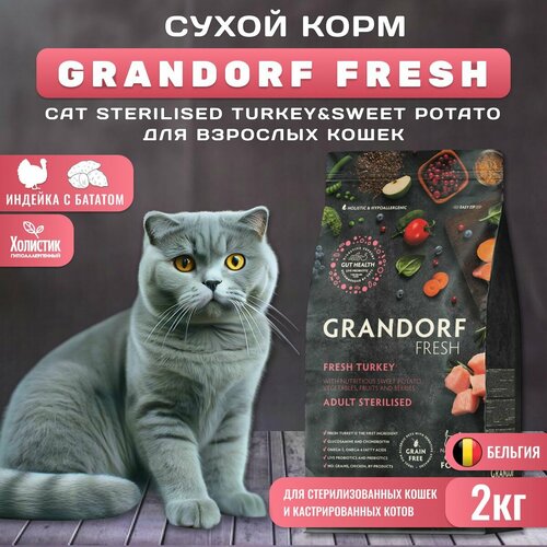 Сухой корм GRANDORF Fresh Cat STERILISED Turkey&Sweet Potato для стерилизованных кошек из свежего мяса индейки с бататом, 2 кг фотография