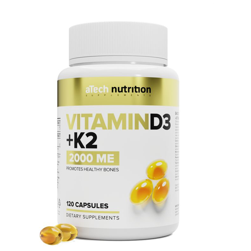 Витамин Д3 + К2 / VITAMIN D3+К2 2000 МЕ 250 мг aTech nutrition 120 капсул фотография