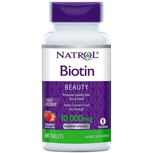 Natrol Biotin Fast Dissolve таб., 10000 мкг, 60 шт., клубника фотография