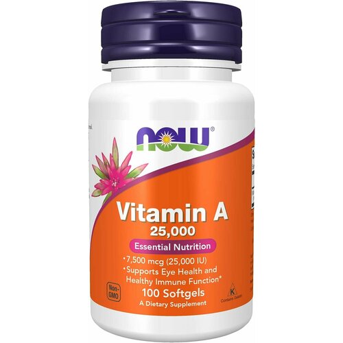 фотография NOW Vitamin A 25000 IU 100 капсул, купить за 1725 р