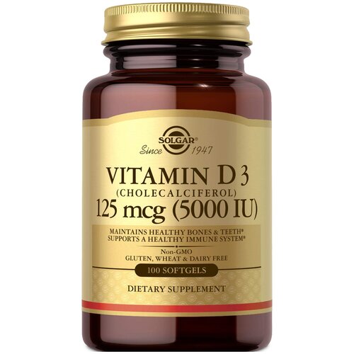 Капсулы SOLGAR Vitamin D3 (Cholecalciferol) 5000 МЕ, 100 шт. фотография