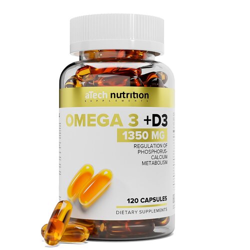 Капсулы aTech Nutrition Omega 3 + D3, 1.4 г, 120 шт. фотография