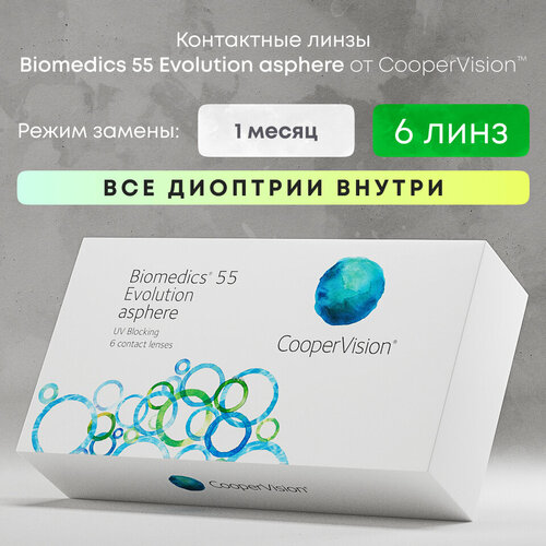 Контактные линзы CooperVision Biomedics 55 Evolution Asphere UV, 6 шт., R 8,8, D +3,75, 1 уп. фотография