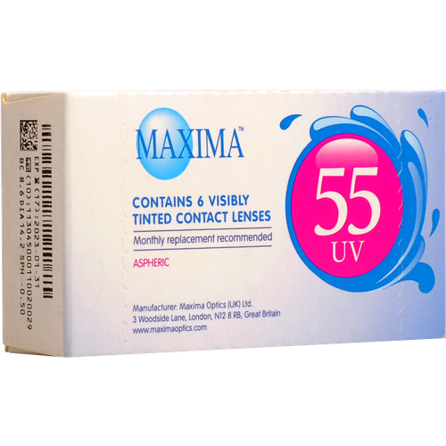 Контактные линзы Maxima 55 UV Aspheric, 6 шт., R 8,6, D -0,5, 1 уп. фотография