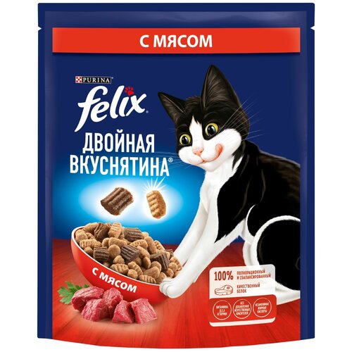 Сухой корм Felix Двойная Вкуснятина для взрослых кошек, с мясом, Пакет, 200г х 2 шт фотография