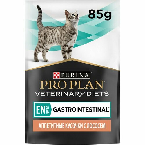 корм для кошек Pro Plan Veterinary Diets EN St/Ox для взрослых кошек и котят для снижения проявлений острого нарушения всасывающей функции кишечника, с лососем 85 г (кусочки в желе) фотография