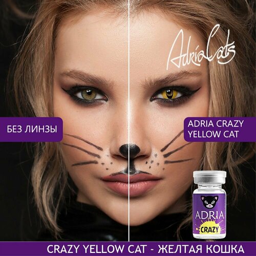 Контактные линзы ADRIA Crazy, 1 шт., R 8,6, D 0, yellow cat, 1 уп. фотография