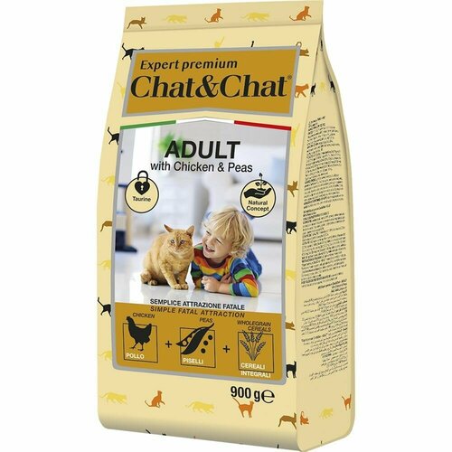 Сухой корм Chat&Chat Expert Premium Adult with chicken & peas, для взрослых кошек с курицей и горохом, 900г фотография