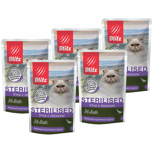 BLITZ HOLISTIC STERILIZED д взр кастр котов и стер кошек утка лосось в соусе пауч 85 гр 85 гр х 5 шт фотография