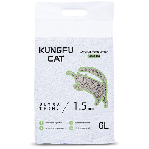 Kungfu Cat Green Tea Наполнитель комкующийся для кошачьего туалета Зеленый чай 6л фотография