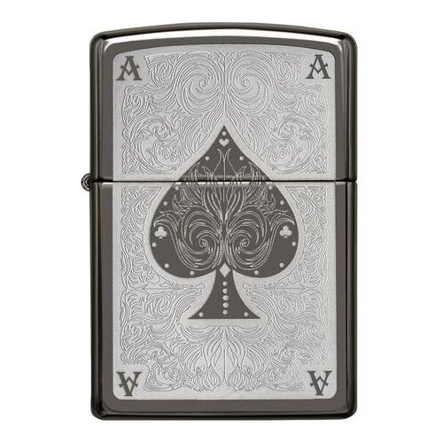 Оригинальная бензиновая зажигалка ZIPPO 28323 Ace с покрытием Black Ice - Туз фотография