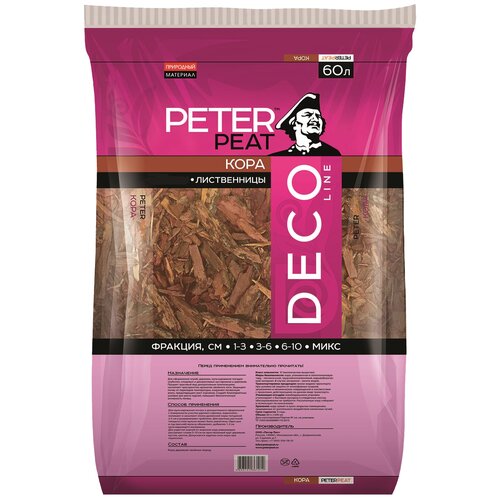 Кора лиственницы PETER PEAT Deco Line фракция 60-100 мм коричневый, 60 л, 13 кг фотография