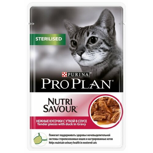 Влажный корм для стерилизованных кошек и кастрированных котов Pro Plan Nutri savour, с уткой 30 шт. х 85 г (кусочки в соусе) фотография