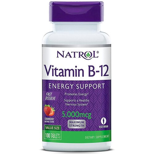 Vitamin B-12 таб., 5000 мкг, 120 мл, 80 г, 100 шт., клубника фотография