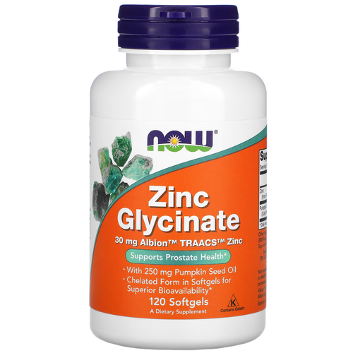 Капсулы NOW Zinc Glycinate, 100 г, 150 мл, 120 шт. фотография