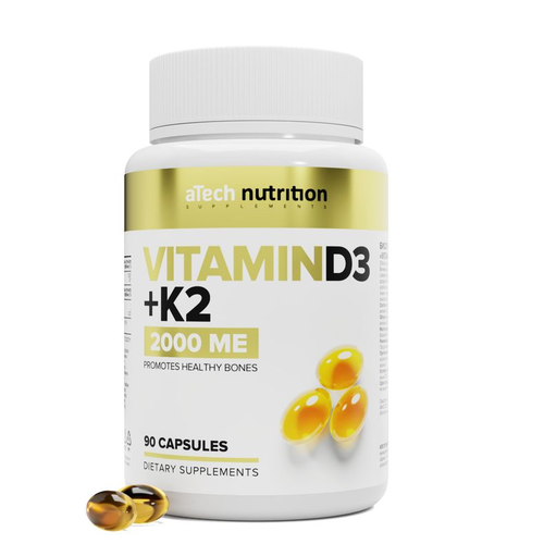 Витамин Д3 + К2 / VITAMIN D3+К2 2000 МЕ 250 мг aTech nutrition 90 капсул фотография