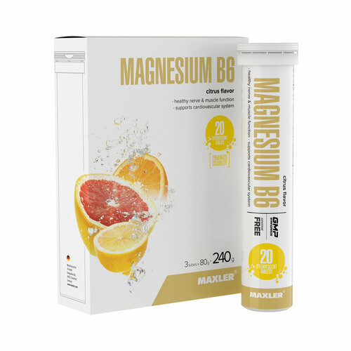 Шипучие витамины Maxler Magnesium B6 Effervescent ( Магний Б6 - шипучие таблетки по 4,0 г 3 тубы по 20 штук ) - Цитрус фотография