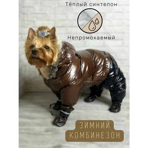 Зимний комбинезон для собак всех пород / Непромокаемый / Плотный синтепон / Размер 20 / Коричневый фотография