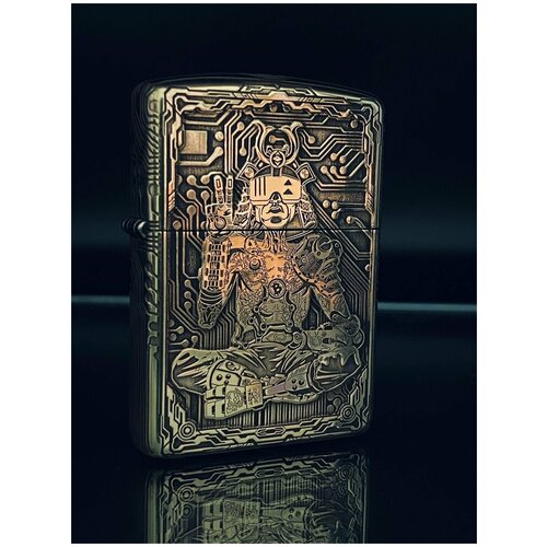 Зажигалка бензиновая Zippo(Armor) Крипто Самурай Custom Латунь с глубокой объемной гравировкой фотография