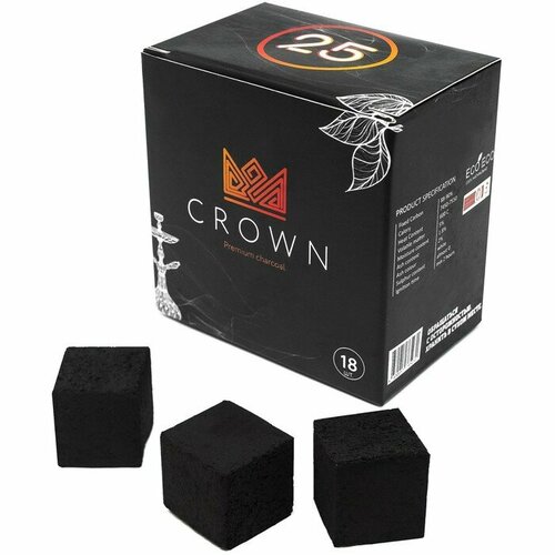 Уголь для кальяна Crown, 18 кубиков, кубик 2.5 х 2.5 см фотография