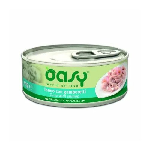 Oasy Wet cat Specialita Naturali Tuna Shrimp дополнительное питание для кошек с тунцом и креветками в консервах - 70 г фотография