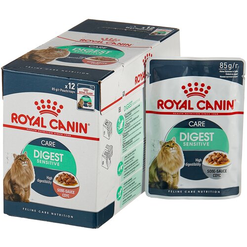 корм для кошек Royal Canin Digest Sensitive, при проблемах с ЖКТ, при чувствительном пищеварении 12 шт. х 85 г (кусочки в соусе) фотография