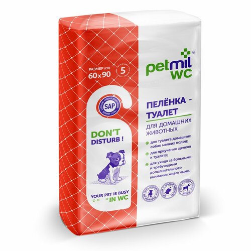 Пеленки для собак впитывающие Мedmil Petmil WC 60х90 см 5 шт. 1 шт. 60 см 90 см голубой/белый фотография