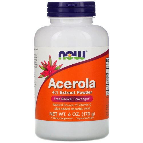 Порошок NOW Acerola 4:1 extract, 170 г, 170 мл фотография