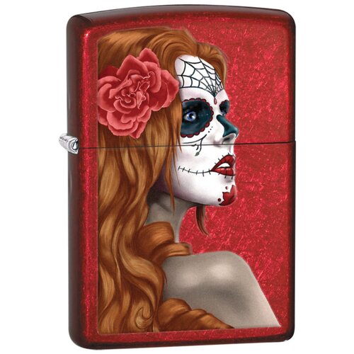 Оригинальная бензиновая зажигалка ZIPPO 28830 Day of the Dead: Girl с покрытием Candy Apple Red™ - День мертвых: Девушка фотография