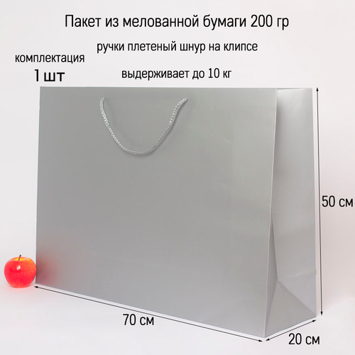 Пакет подарочный большой 70х50х20 серебро, бумажный (1шт) фотография