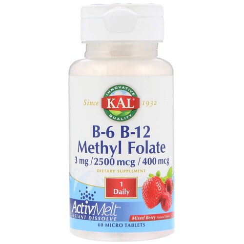 Таблетки растворимые KAL B-6 B-12 Methyl Folate, 60 г, 60 шт. фотография