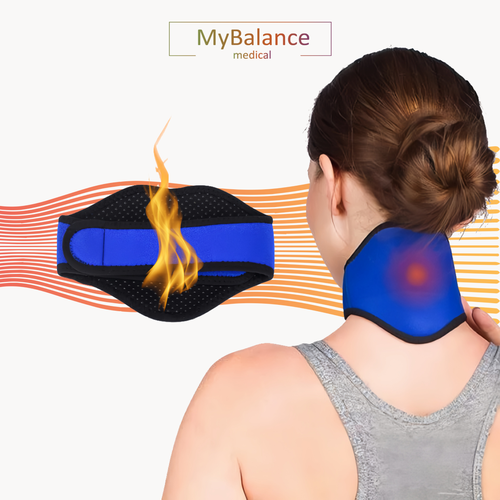 Согревающий бандаж на шею MyBalance с кристаллами турмалина, самонагревающийся, синий/черный, длина 40 см фотография