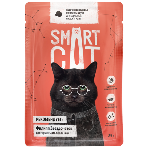 корм для кошек Smart Cat с говядиной 2 шт. х 85 г (кусочки в соусе) фотография