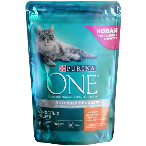 Сухой корм для кошек Purina ONE с высоким содержанием курицы и цельными злаками 10 уп. х 200 г фотография