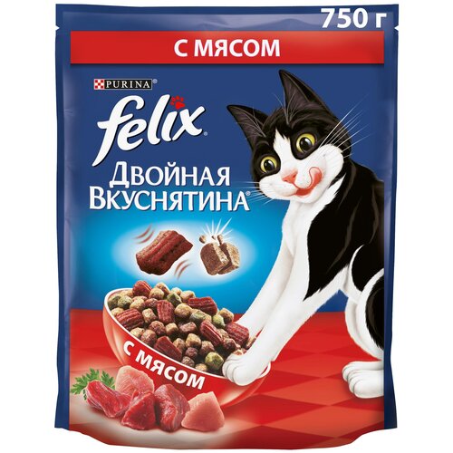 Сухой Корм для кошек Felix Двойная вкуснятина, с мясом 4 шт. х 750 г (кусочки в соусе) фотография