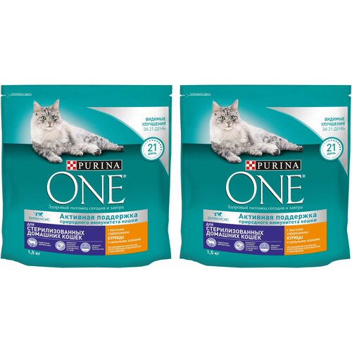 Сухой корм Purina ONE для стерилизованных/ кастрированных кошек и котов, живущих в домашних условиях с курицей и злаками 1.5 кг 2 шт фотография