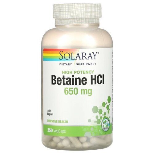 Капсулы Solaray High Potency Betaine HCl, 310 г, 650 мг, 250 шт. фотография