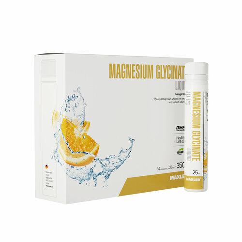 Глицинат магния Maxler Magnesium Glycinate Liquid, Апельсин - 14 шт х 25 мг фотография