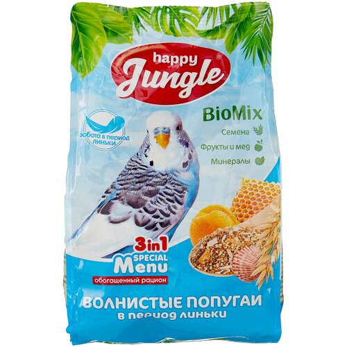 Happy Jungle Корм Special Menu для волнистых попугаев в период линьки, 500 г фотография