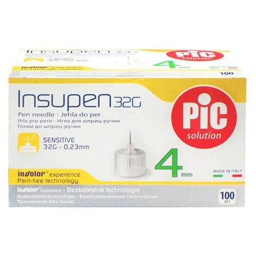 Игла для шприц-ручек Pic solution insupen, 4 мм x 0.23 мм, размер: 32G, 100 шт., 100 уп. фотография