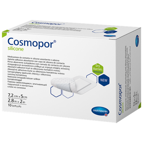 Повязка Космопор силикон/Cosmopor silicone на рану впитывающая пластырного типа 7,2 х 5 см 10 шт фотография