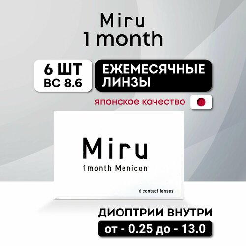 Контактные линзы Menicon Miru 1month, 6 шт., R 8,6, D -7,5, прозрачный, 1 уп. фотография