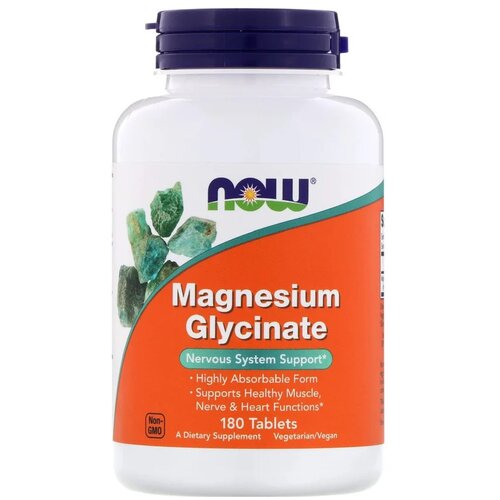 Таблетки NOW Magnesium Glycinate, 200 г, 250 мл, 180 шт. фотография