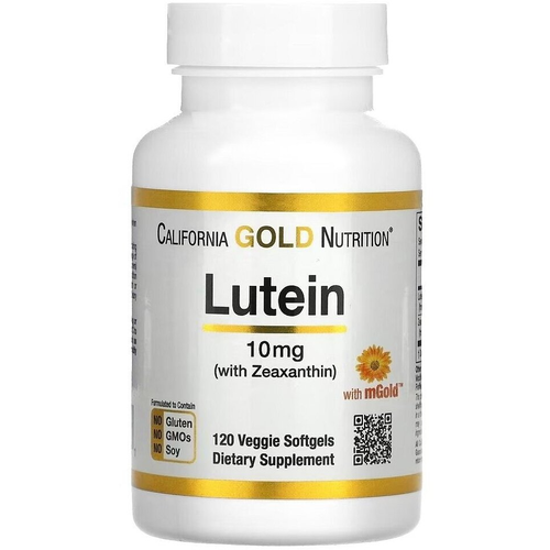 Капсулы California Gold Nutrition Lutein with Zeaxanthin, 0.3 г, 0.1 мл, 10 мг, 120 шт. фотография